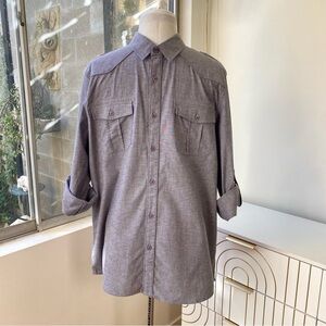 Fried Denim Slim Fit Button-Down Shirt L Gray Chambray